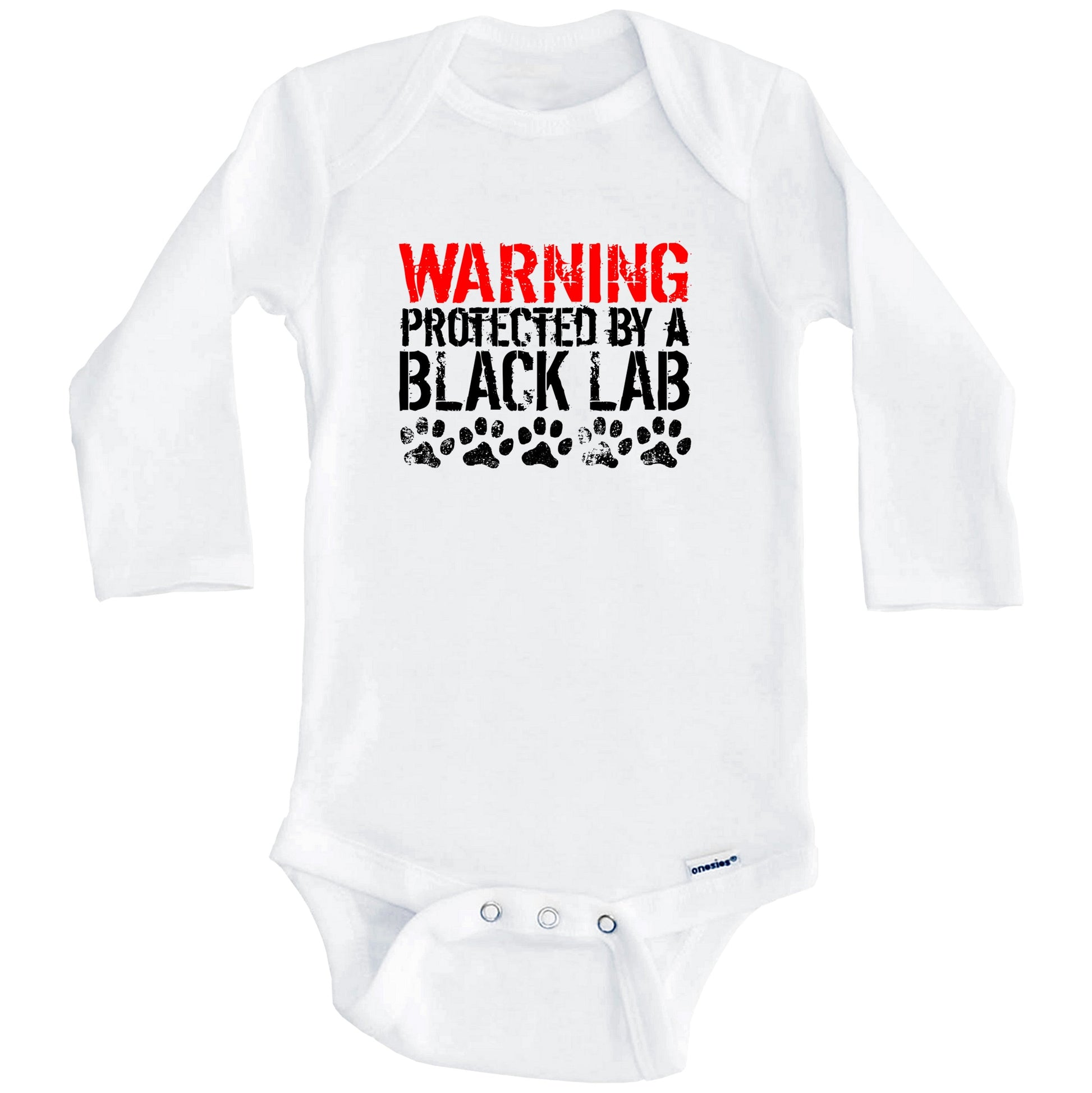 Warning Protected By A Black Lab Baby Onesie (Long Sleeves)