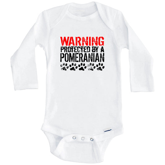 Warning Protected By A Pomeranian Baby Onesie (Long Sleeves)