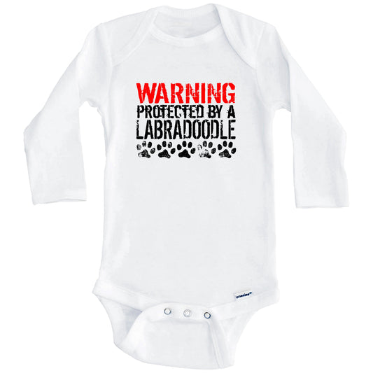 Warning Protected By A Labradoodle Baby Onesie (Long Sleeves)