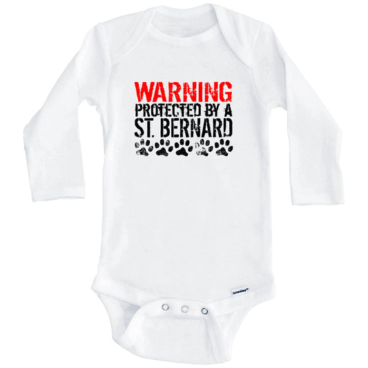 Warning Protected By A St. Bernard Baby Onesie (Long Sleeves)