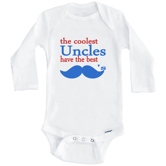 The Coolest Uncles Have The Best Mustaches Onesie - Funny Baby Bodysuit (Long Sleeves)