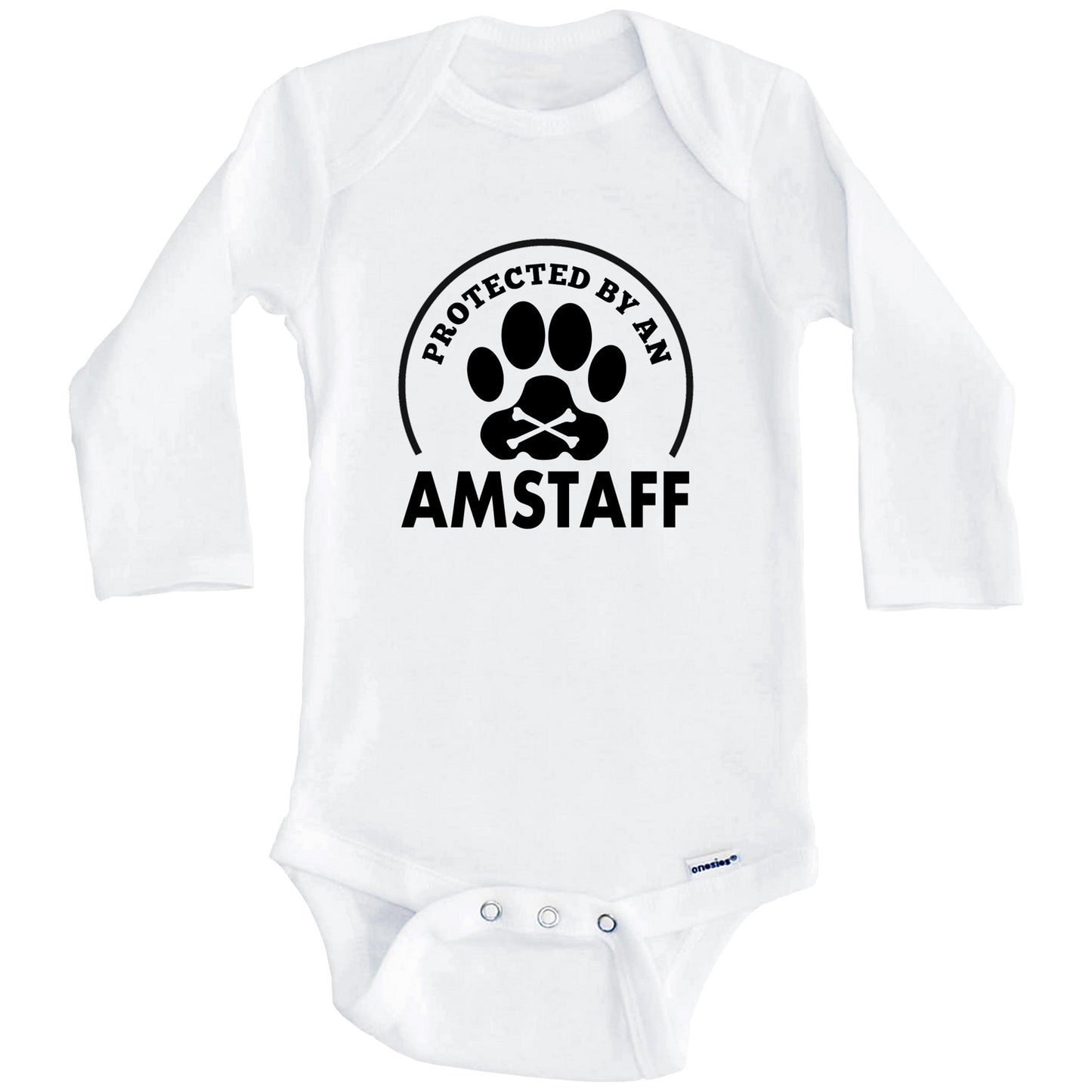 Protected By An AmStaff Funny Baby Onesie (Long Sleeves)