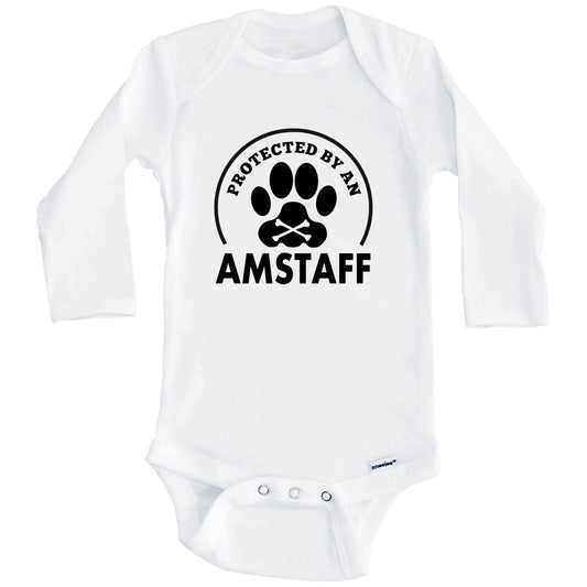 Protected By An AmStaff Funny Baby Onesie (Long Sleeves)