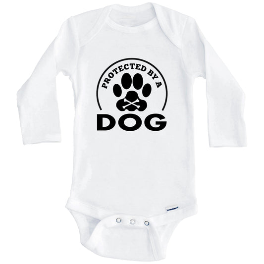 Protected By A Dog Funny Baby Onesie (Long Sleeves)