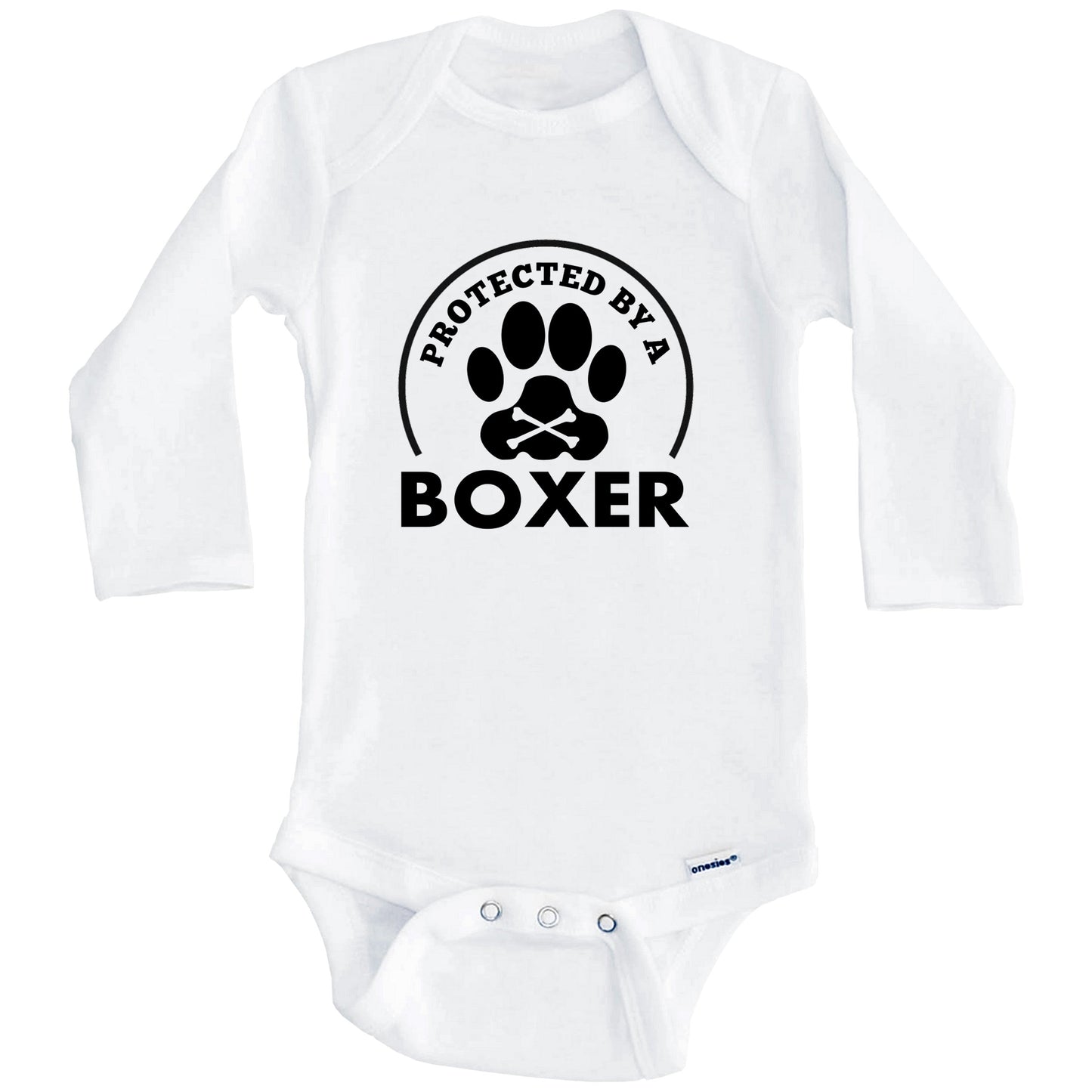 Protected By A Boxer Funny Baby Onesie (Long Sleeves)