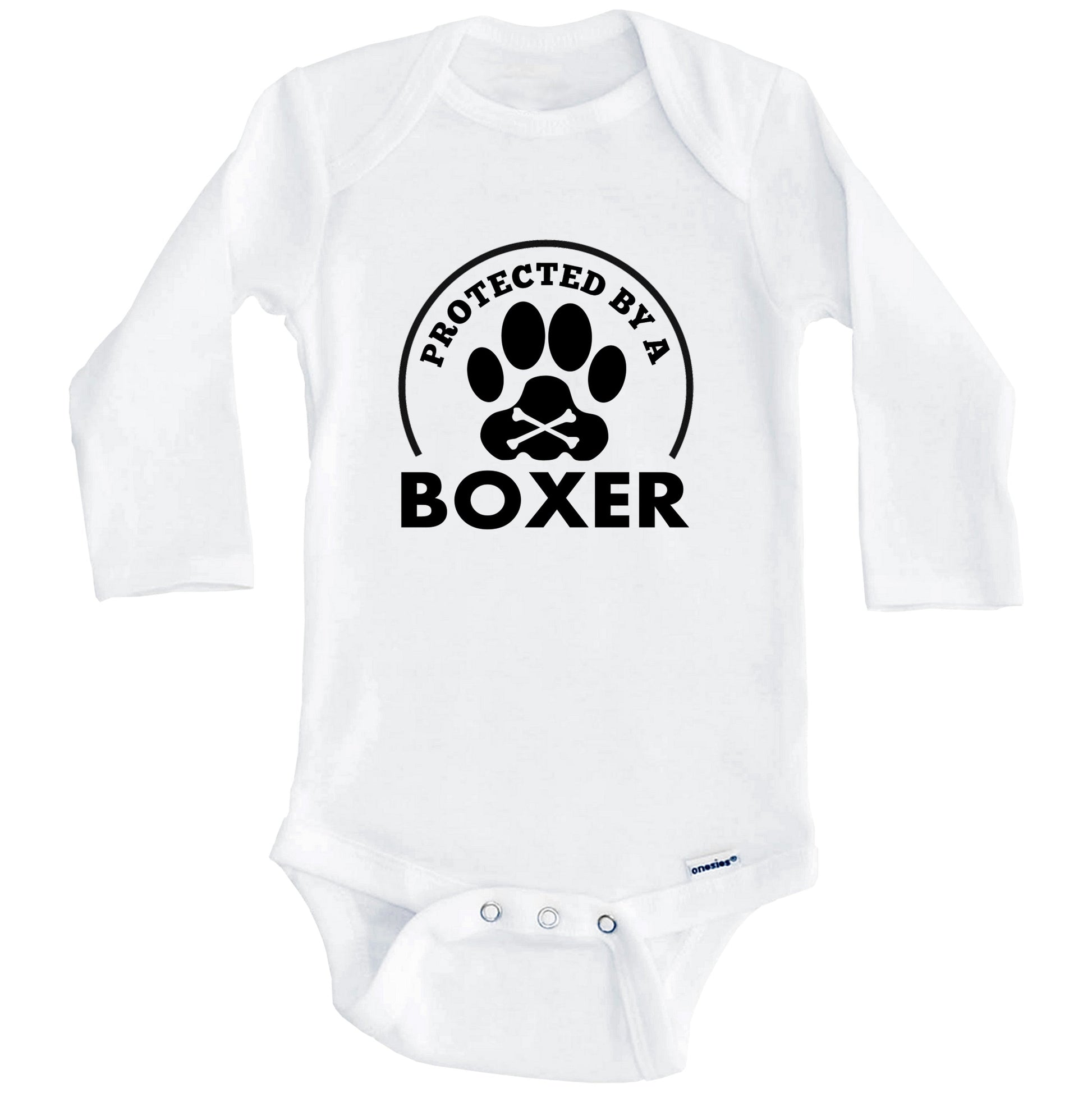 Protected By A Boxer Funny Baby Onesie (Long Sleeves)