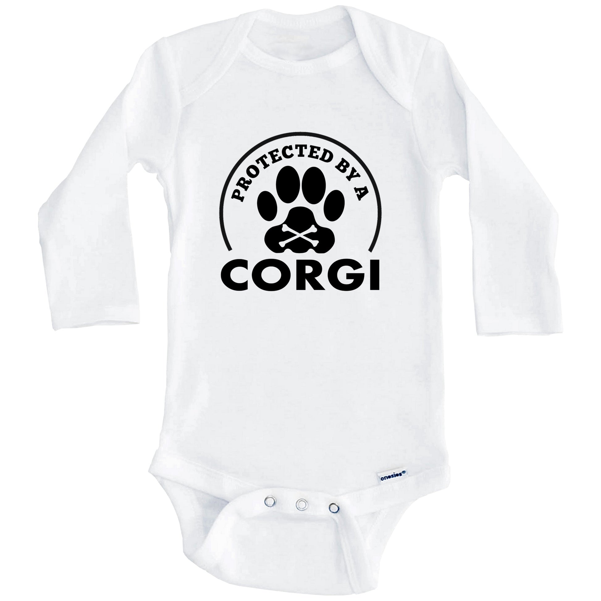 Protected By A Corgi Funny Baby Onesie (Long Sleeves)