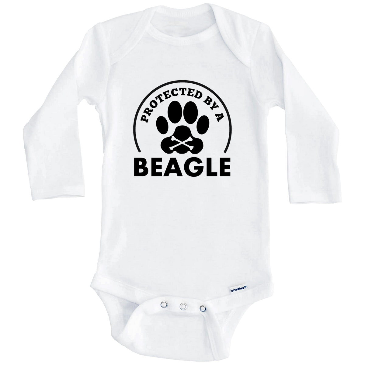 Protected By A Beagle Funny Baby Onesie (Long Sleeves)