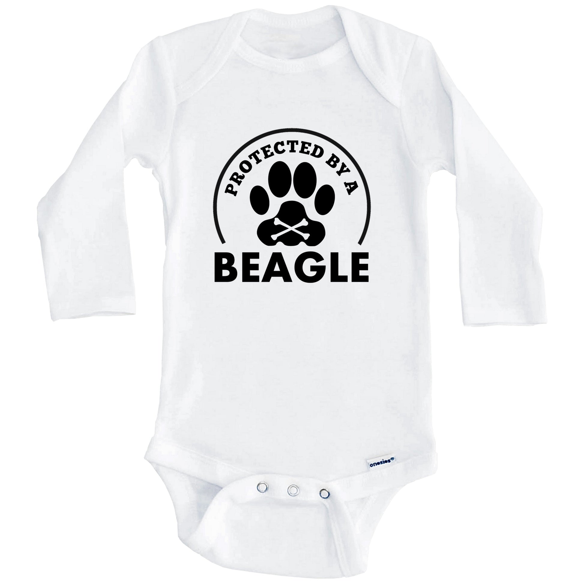 Protected By A Beagle Funny Baby Onesie (Long Sleeves)