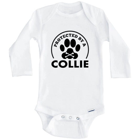 Protected By A Collie Funny Baby Onesie (Long Sleeves)