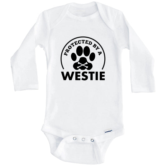 Protected By A Westie Funny Baby Onesie (Long Sleeves)