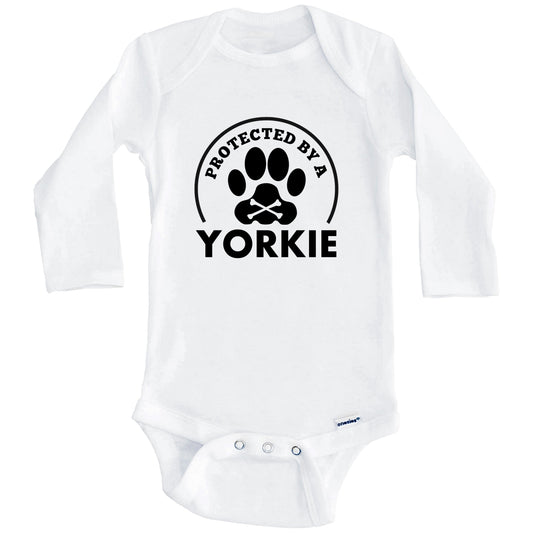 Protected By A Yorkie Funny Baby Onesie (Long Sleeves)