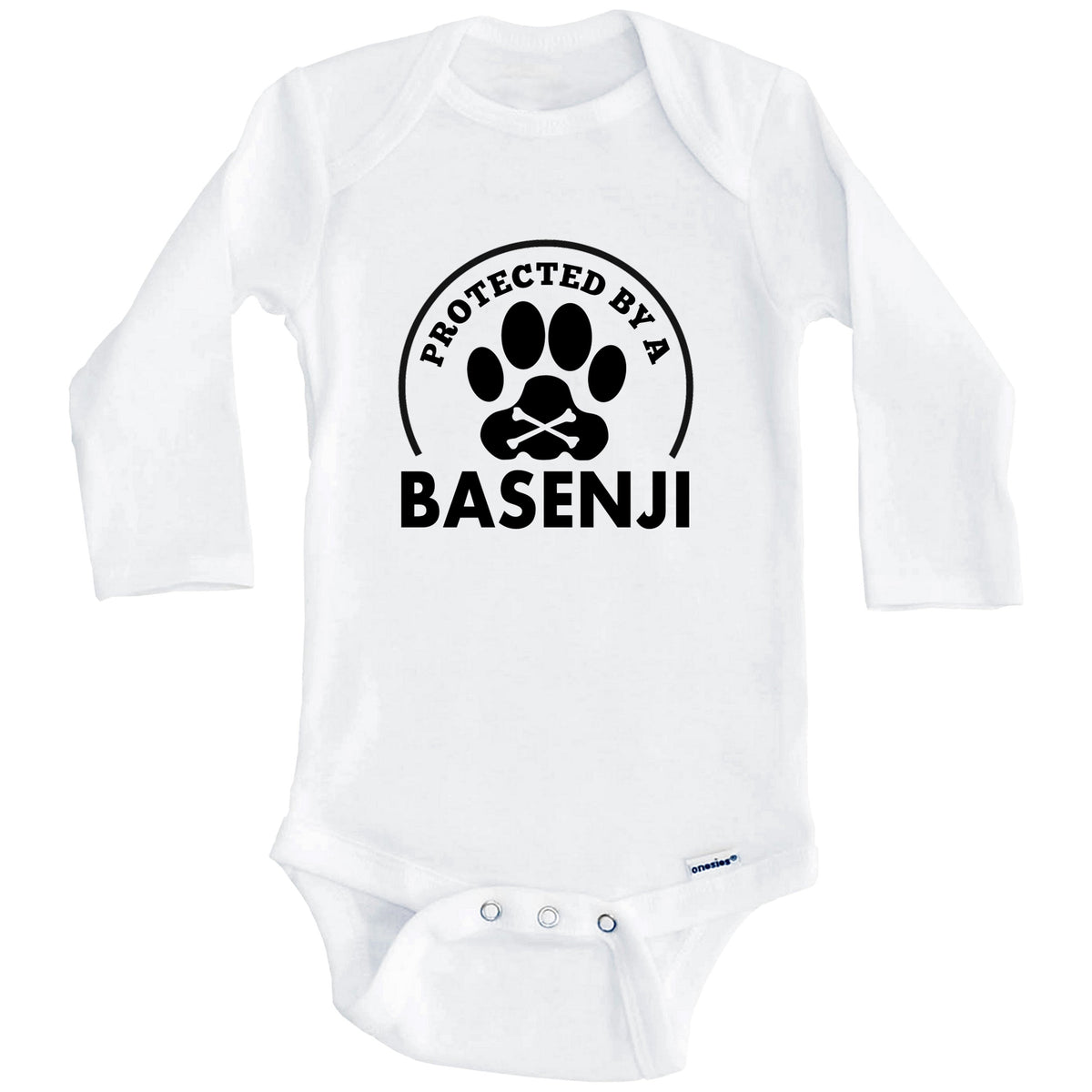 Protected By A Basenji Funny Baby Onesie (Long Sleeves)
