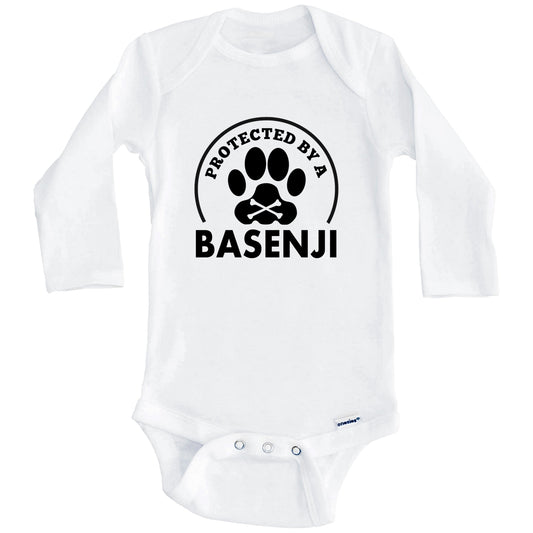 Protected By A Basenji Funny Baby Onesie (Long Sleeves)