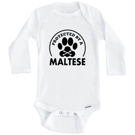 Protected By A Maltese Funny Baby Onesie (Long Sleeves)
