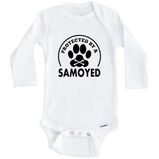 Protected By A Samoyed Funny Baby Onesie (Long Sleeves)