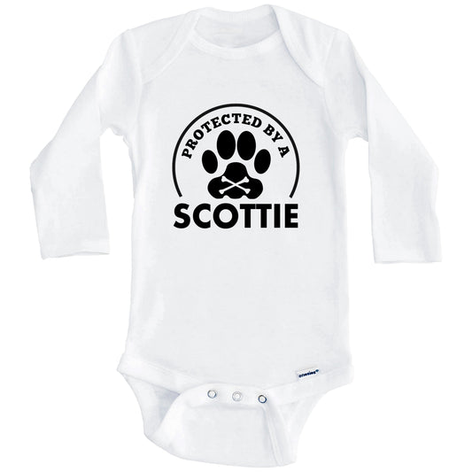 Protected By A Scottie Funny Baby Onesie (Long Sleeves)