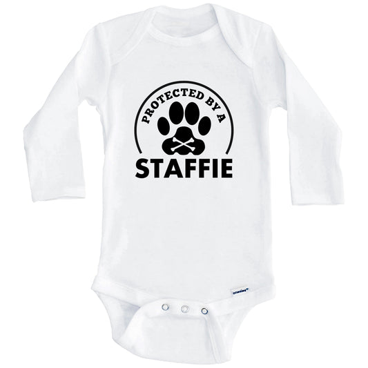 Protected By A Staffie Funny Baby Onesie (Long Sleeves)
