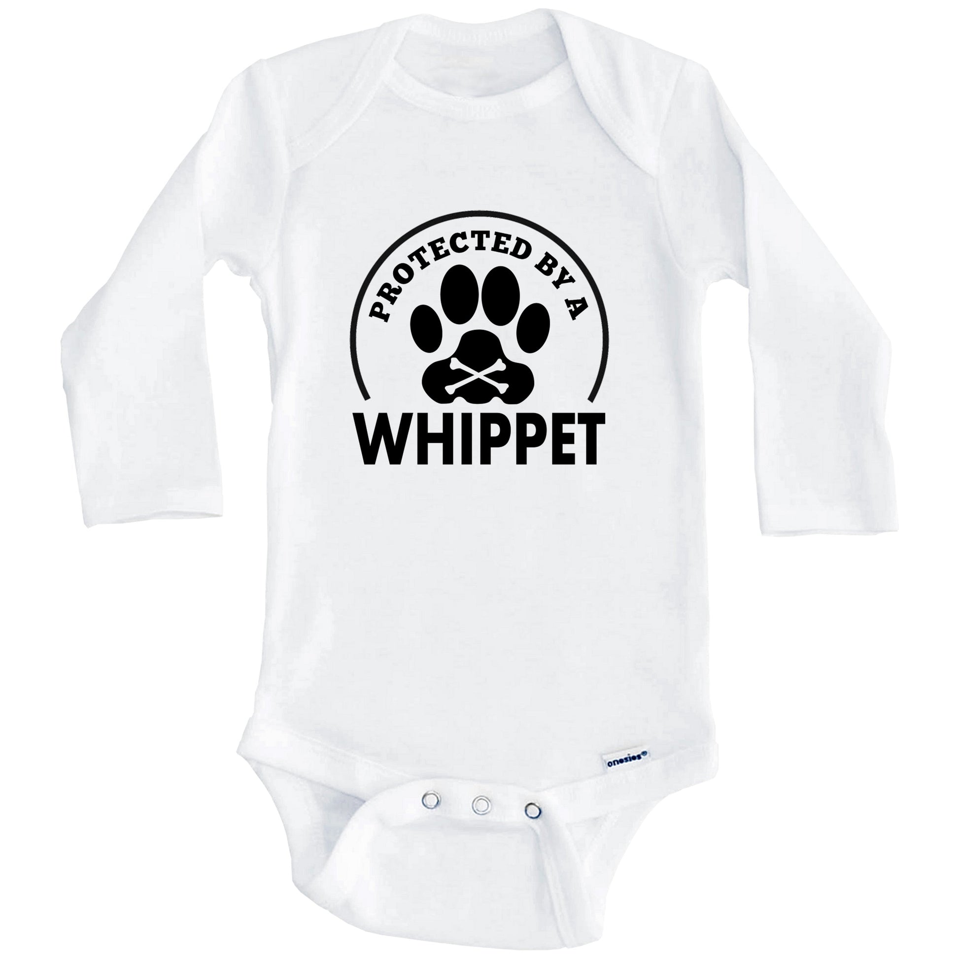 Protected By A Whippet Funny Baby Onesie (Long Sleeves)