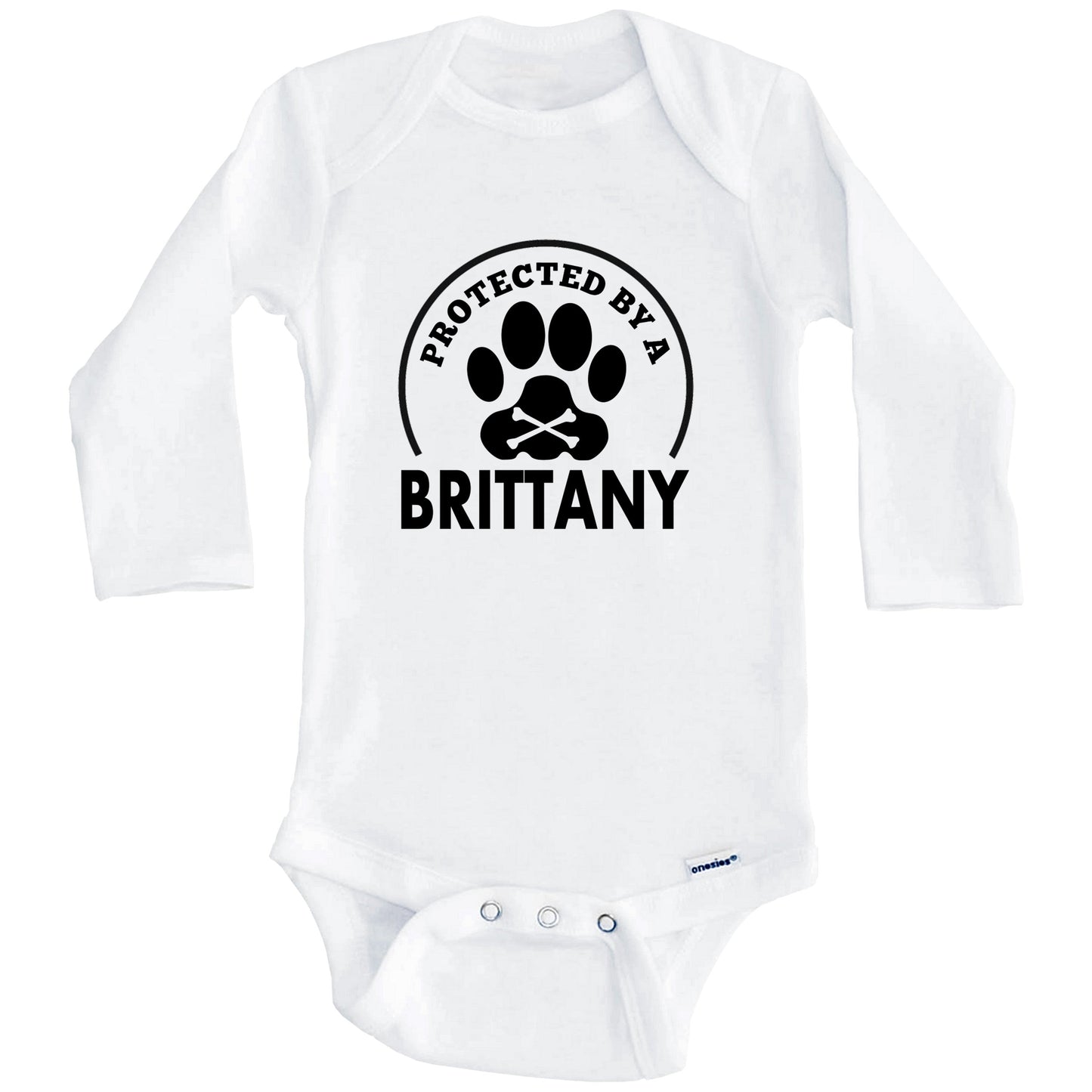 Protected By A Brittany Funny Baby Onesie (Long Sleeves)