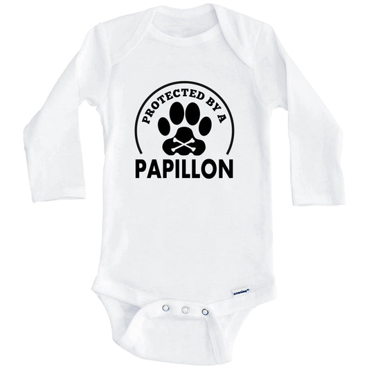 Protected By A Papillon Funny Baby Onesie (Long Sleeves)