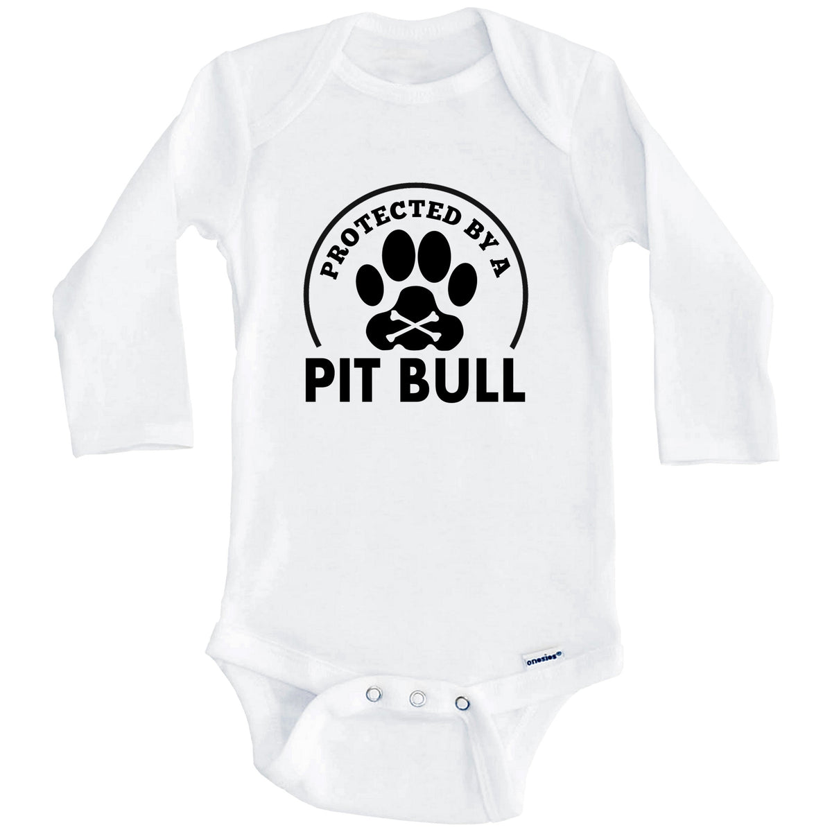 Protected By A Pit Bull Funny Baby Onesie (Long Sleeves)