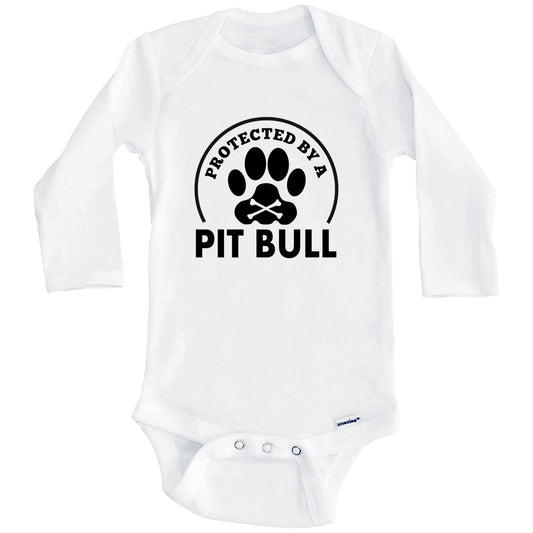 Protected By A Pit Bull Funny Baby Onesie (Long Sleeves)