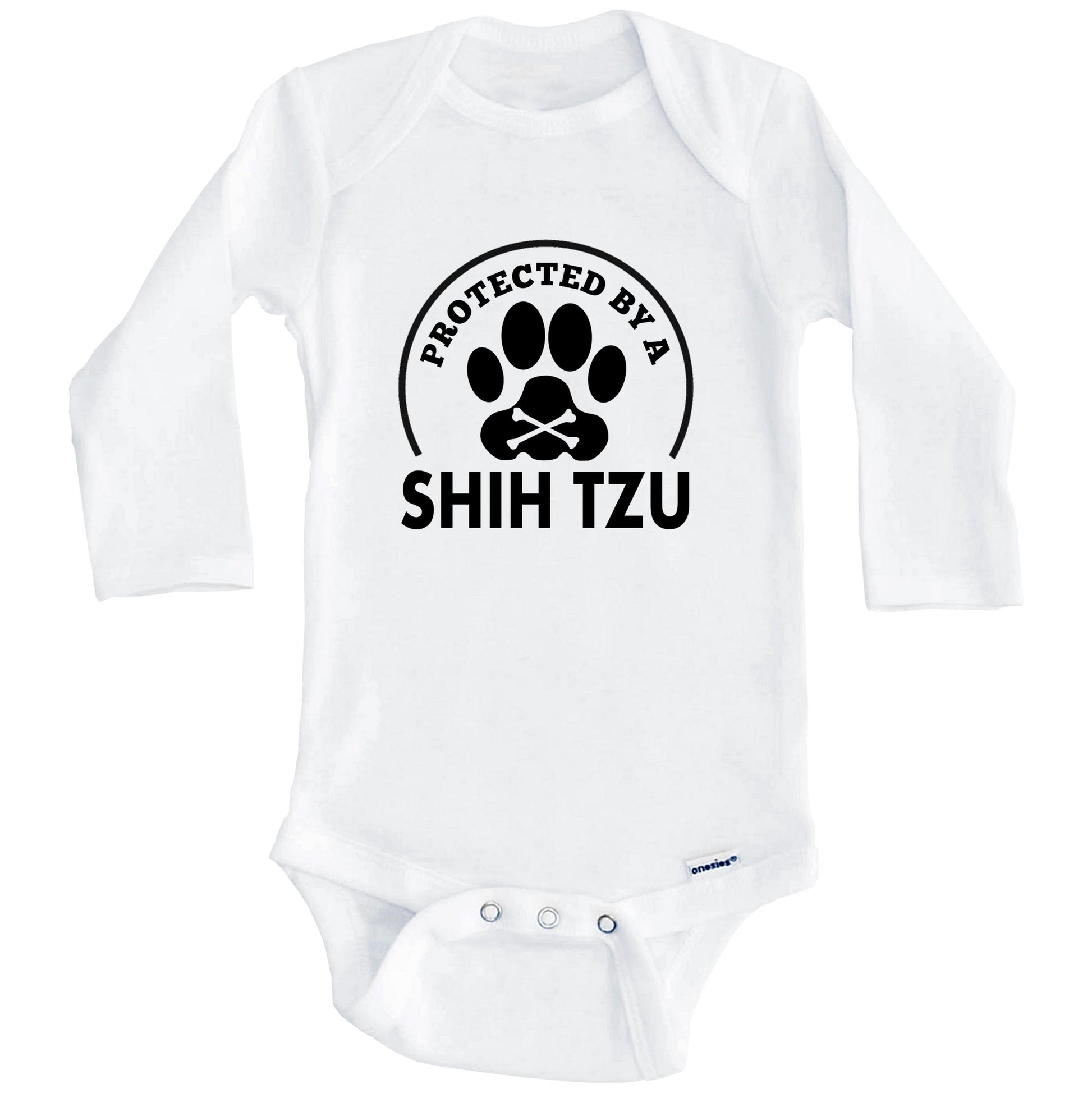 Protected By A Shih Tzu Funny Baby Onesie (Long Sleeves)