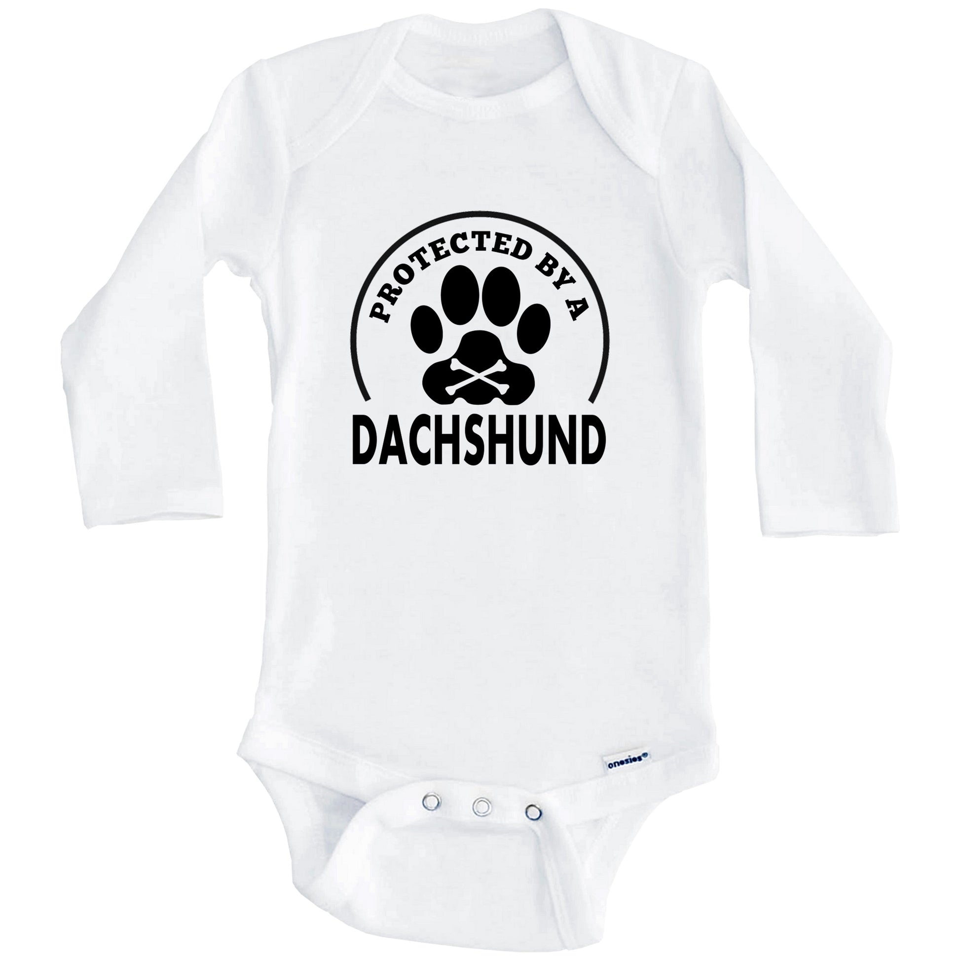 Protected By A Dachshund Funny Baby Onesie (Long Sleeves)