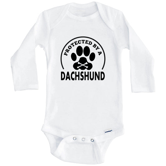 Protected By A Dachshund Funny Baby Onesie (Long Sleeves)