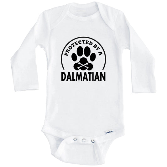 Protected By A Dalmatian Funny Baby Onesie (Long Sleeves)