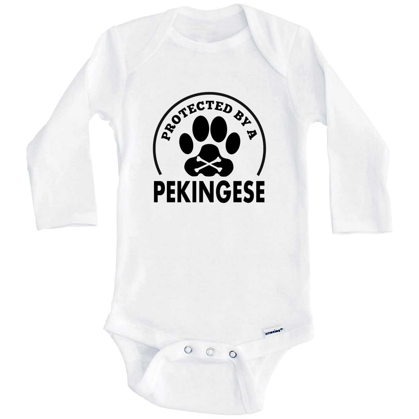 Protected By A Pekingese Funny Baby Onesie (Long Sleeves)