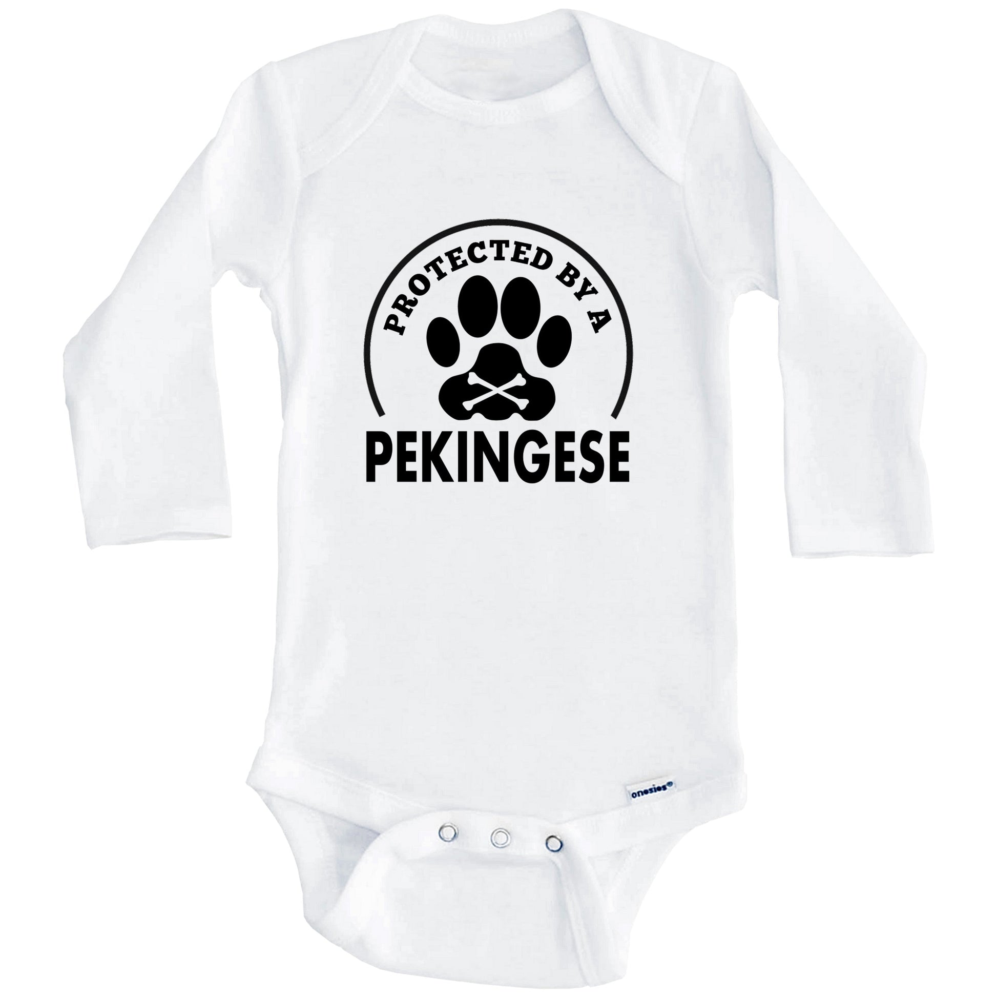 Protected By A Pekingese Funny Baby Onesie (Long Sleeves)