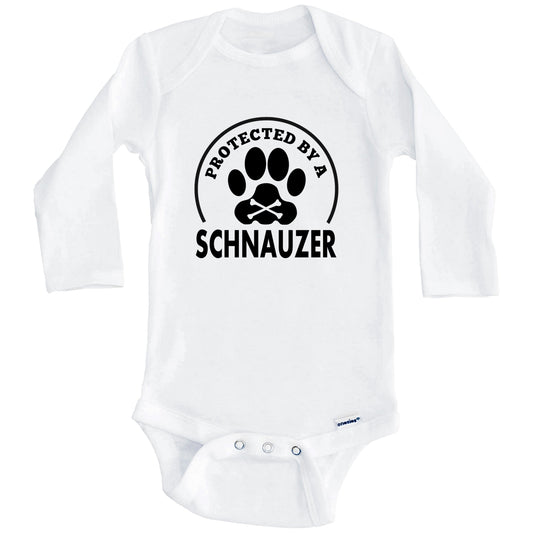 Protected By A Schnauzer Funny Baby Onesie (Long Sleeves)