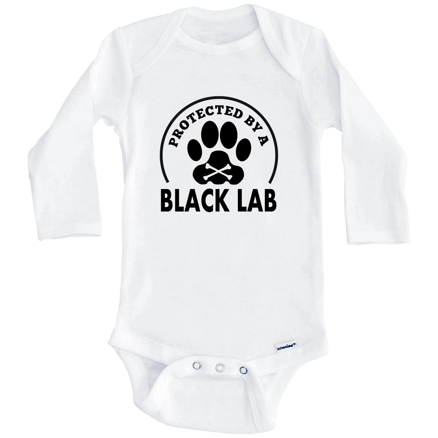 Protected By A Black Lab Funny Baby Onesie (Long Sleeves)