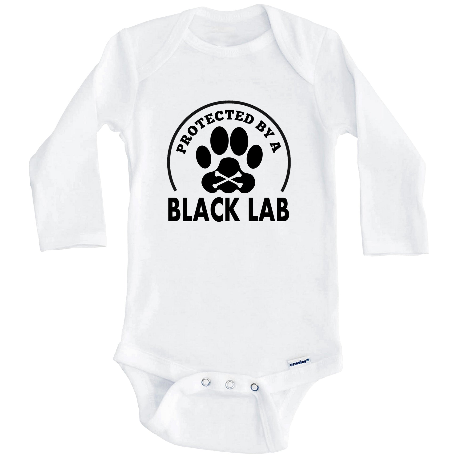 Protected By A Black Lab Funny Baby Onesie (Long Sleeves)