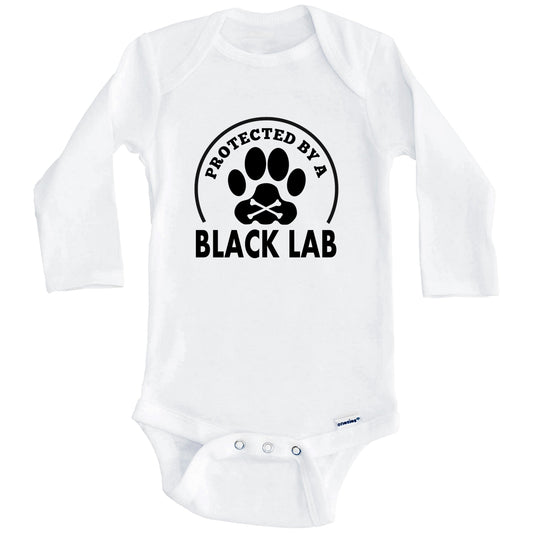 Protected By A Black Lab Funny Baby Onesie (Long Sleeves)