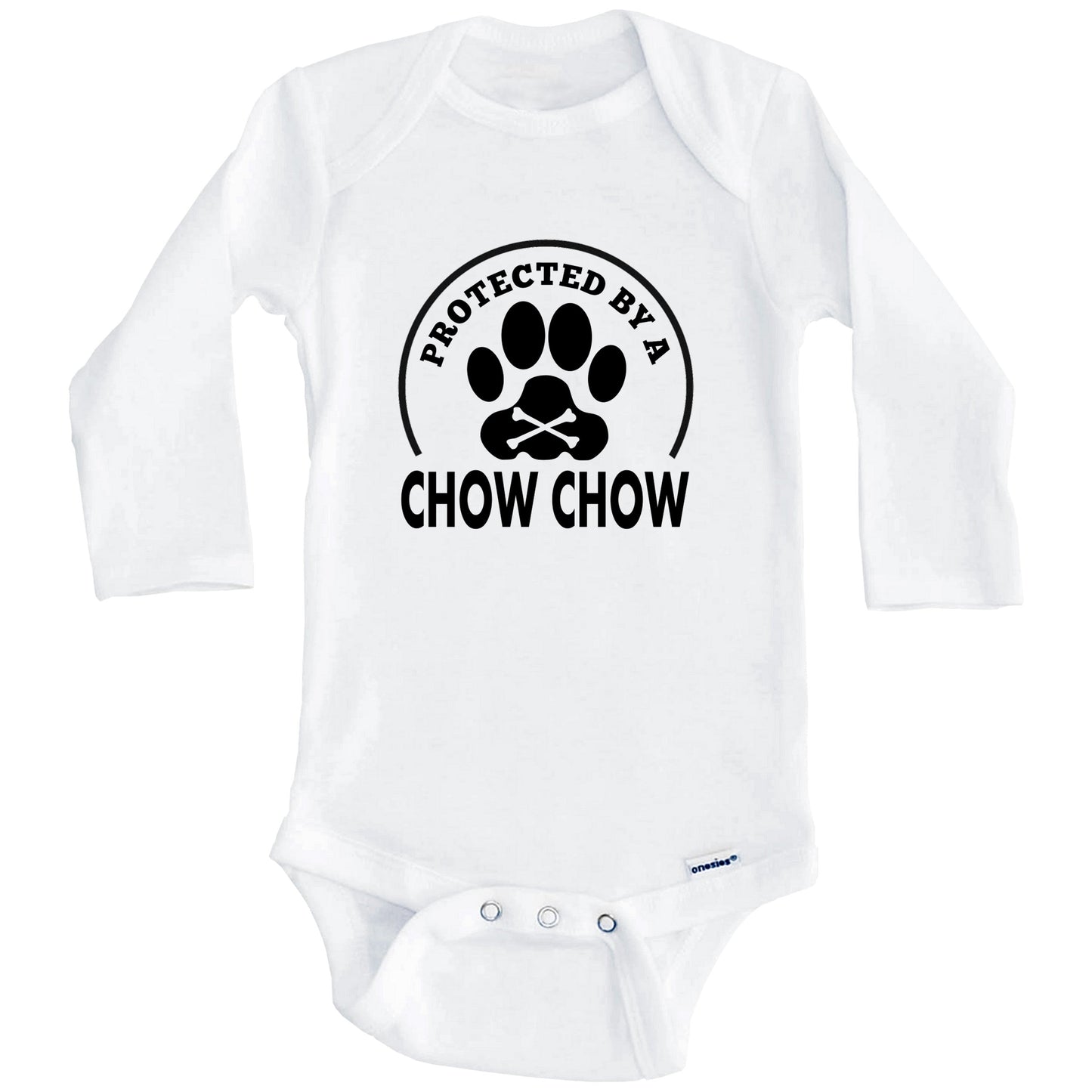 Protected By A Chow Chow Funny Baby Onesie (Long Sleeves)