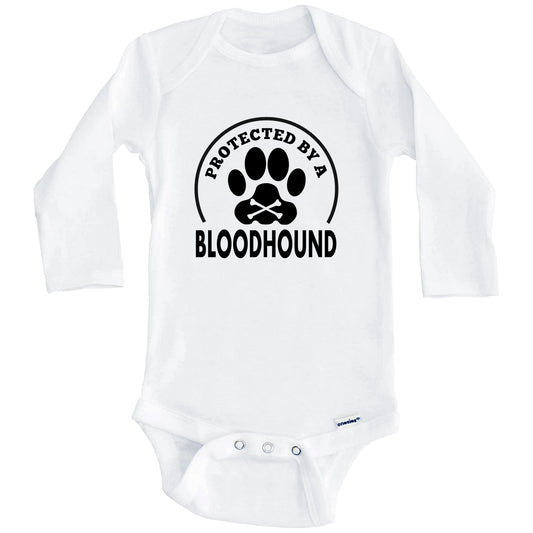 Protected By A Bloodhound Funny Baby Onesie (Long Sleeves)