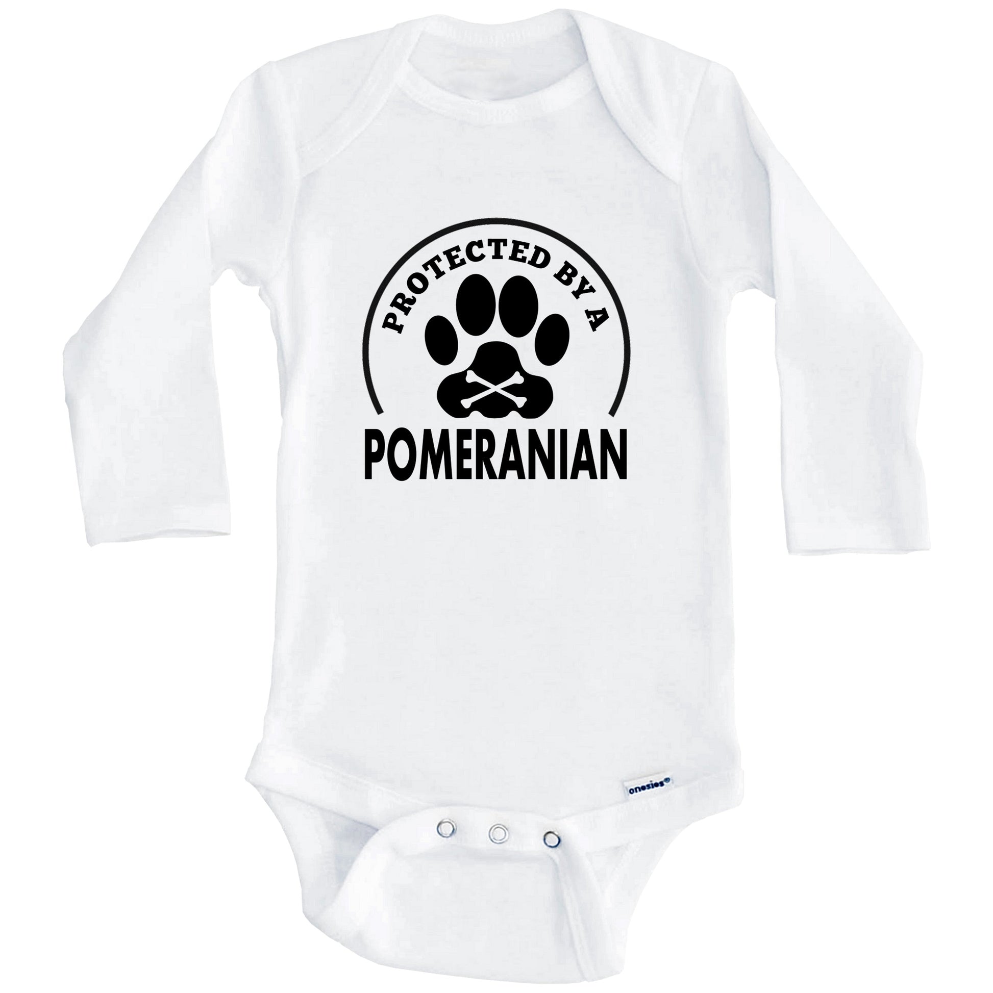 Protected By A Pomeranian Funny Baby Onesie (Long Sleeves)