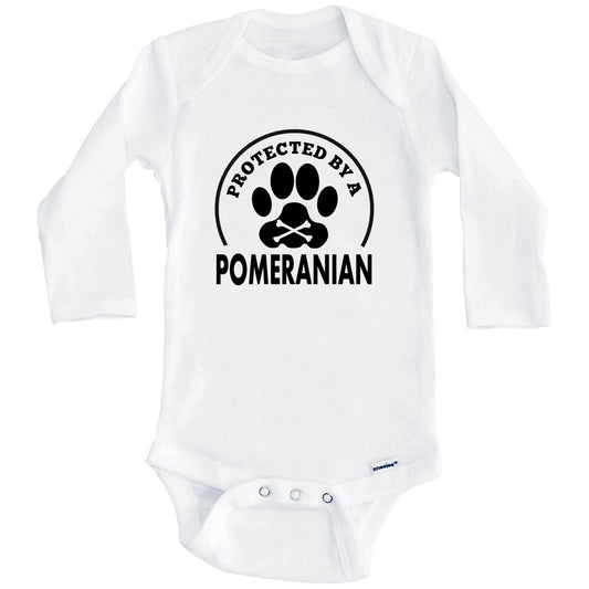 Protected By A Pomeranian Funny Baby Onesie (Long Sleeves)