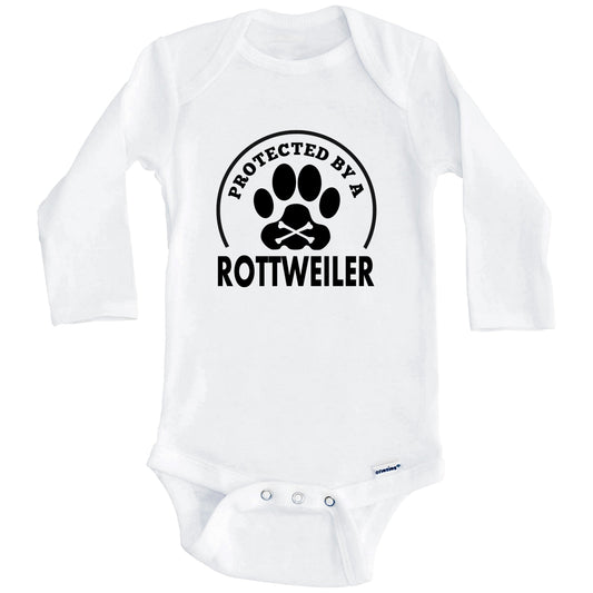 Protected By A Rottweiler Funny Baby Onesie (Long Sleeves)