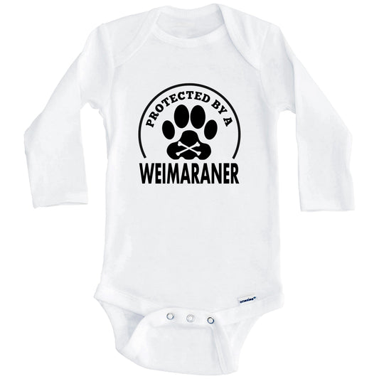 Protected By A Weimaraner Funny Baby Onesie (Long Sleeves)