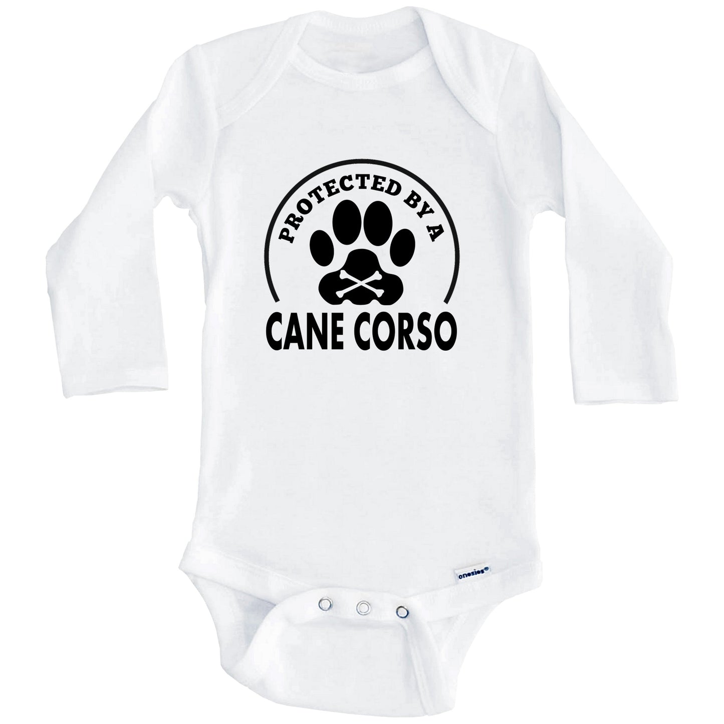 Protected By A Cane Corso Funny Baby Onesie (Long Sleeves)