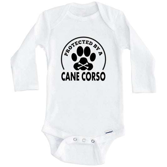 Protected By A Cane Corso Funny Baby Onesie (Long Sleeves)