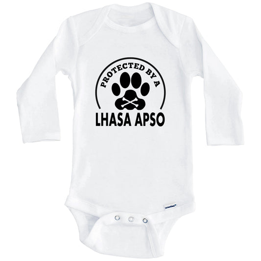 Protected By A Lhasa Apso Funny Baby Onesie (Long Sleeves)