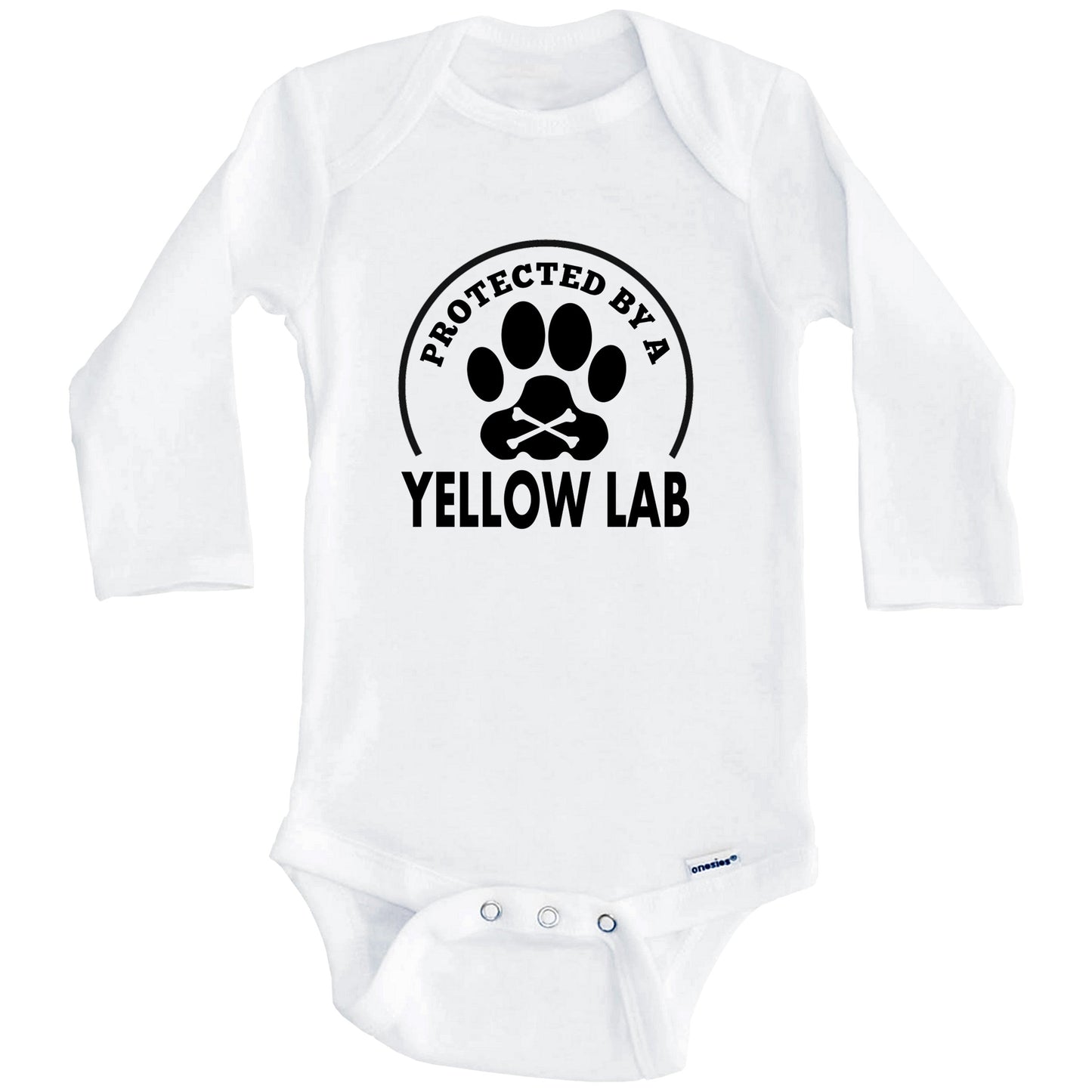 Protected By A Yellow Lab Funny Baby Onesie (Long Sleeves)