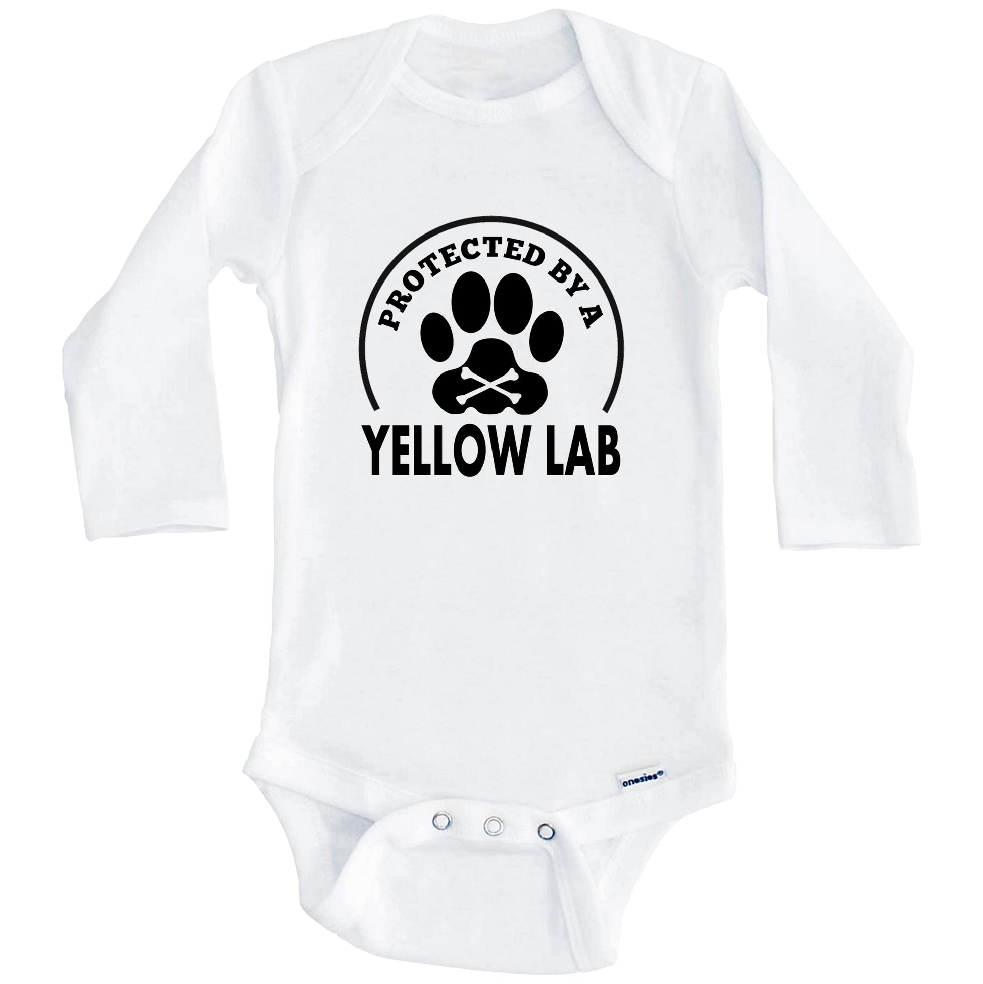 Protected By A Yellow Lab Funny Baby Onesie (Long Sleeves)