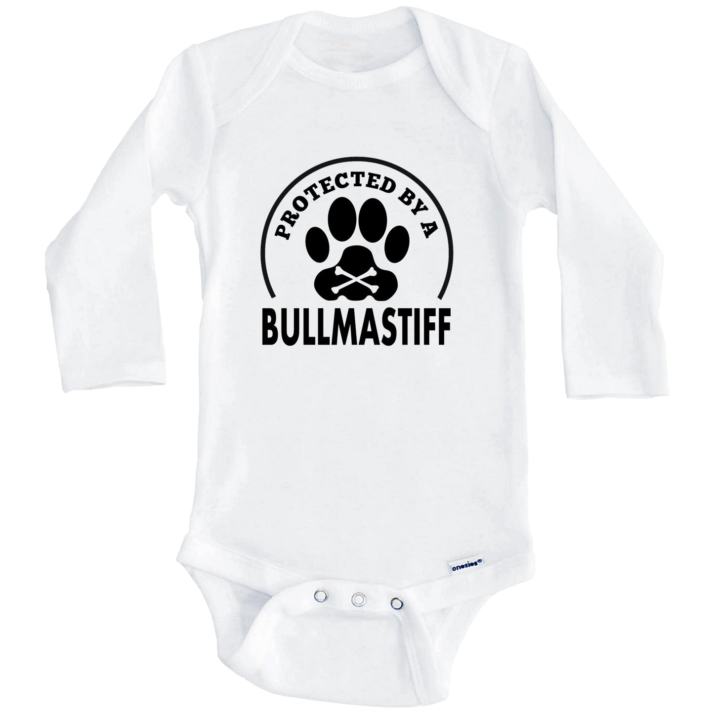 Protected By A Bullmastiff Funny Baby Onesie (Long Sleeves)