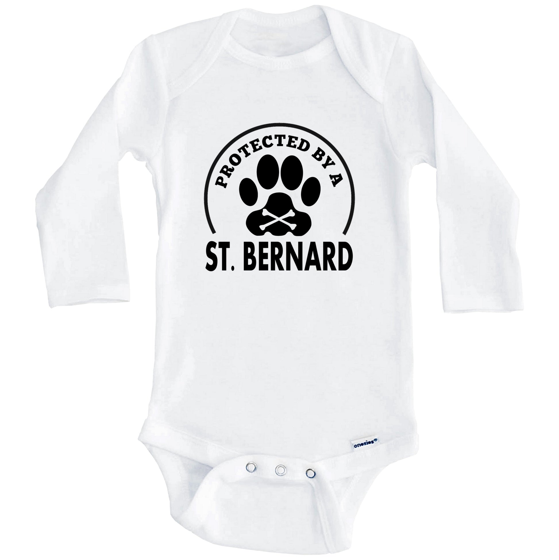 Protected By A St. Bernard Funny Baby Onesie (Long Sleeves)